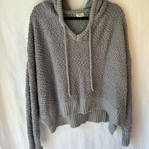 POL Womens Grey Hooded Chunky Knit Pullover Side Vent Size M Layering Sweater